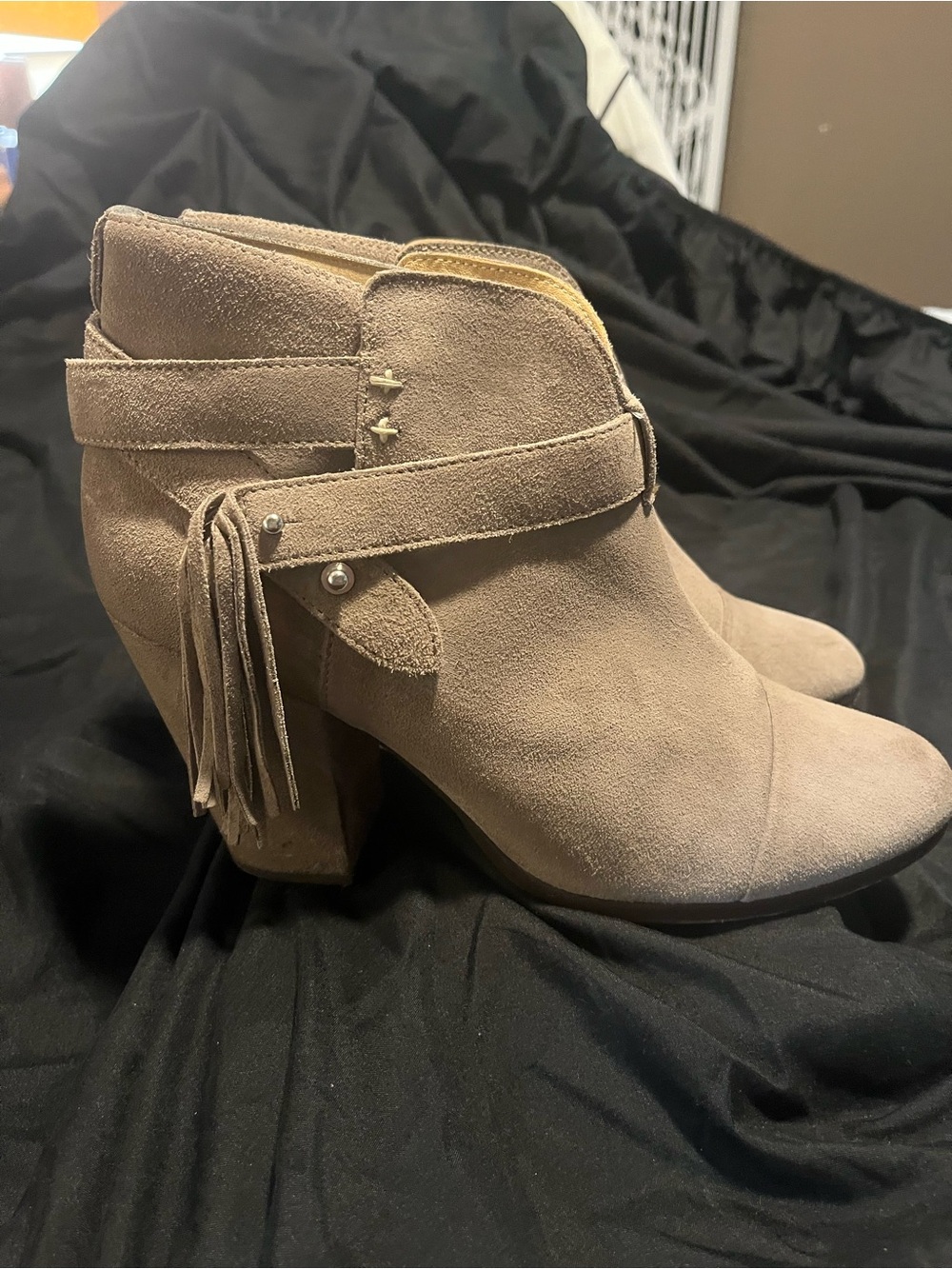 rag & bone Taupe Suede Fringe Ankle Booties